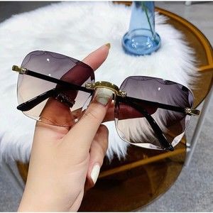 Square Rimless Fashion Sunglasses For Women Men Summer Gradient UV400 Sun Shades
